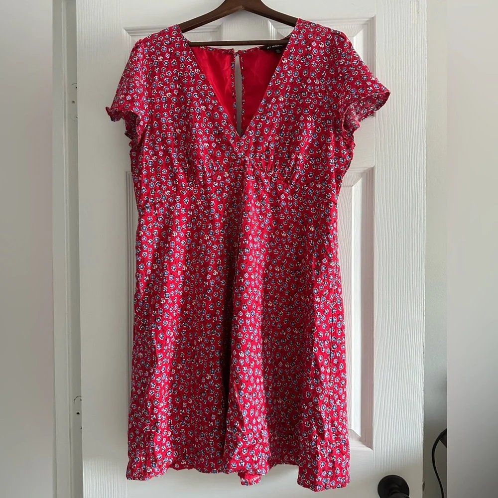 Red, White, & Blue Floral Flutter Sleeve Sundress - Picture 1 of 6